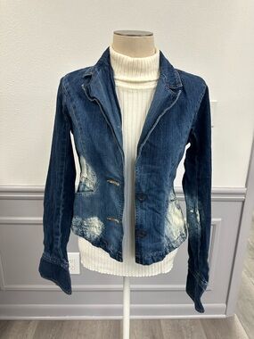 Old Navy Bleach Dyed Dark Blue Denim Blazer Jean Jacket (1022)
